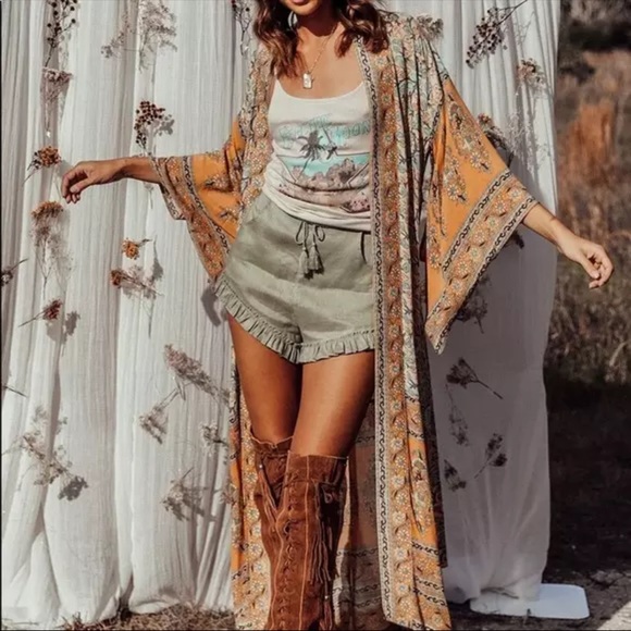 Boho Kimono Floral Gypsy Print Maxi CoverUp - Picture 3 of 9